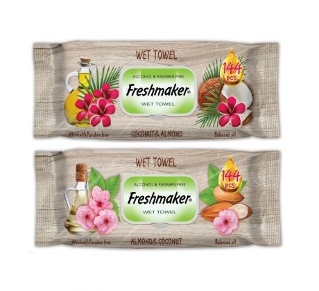 Vlhčené utierky Freshmaker extra Jumbo s klipom 144ks