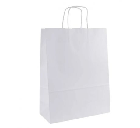 Papierová taška biela s papierovým motúzom 1ks - 25x15x29 cm