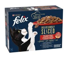 FELIX Deliciously sliced Multipack 12x80g hovädzie/kura/kačica/morka v želé