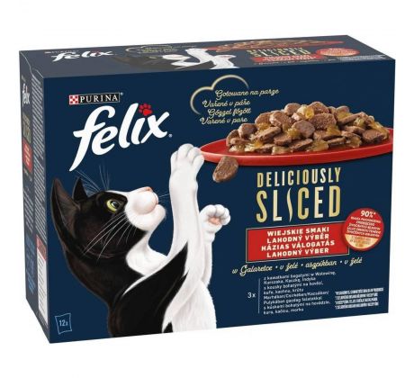 FELIX Deliciously sliced Multipack 12x80g hovädzie/kura/kačica/morka v želé