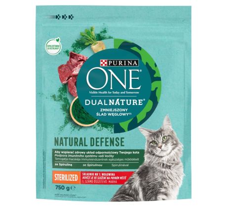 PURINA ONE DualNature NATURAL DEFENSE Sterilised s hovädzím a spirulinou 750 g