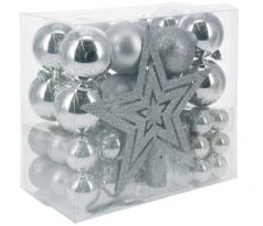 Sada vianočných ozdôb 54ks - strieborné